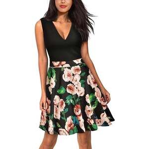 Miusol Women's Sleeveless V-Neck Floral Print A-Line Dress Size M